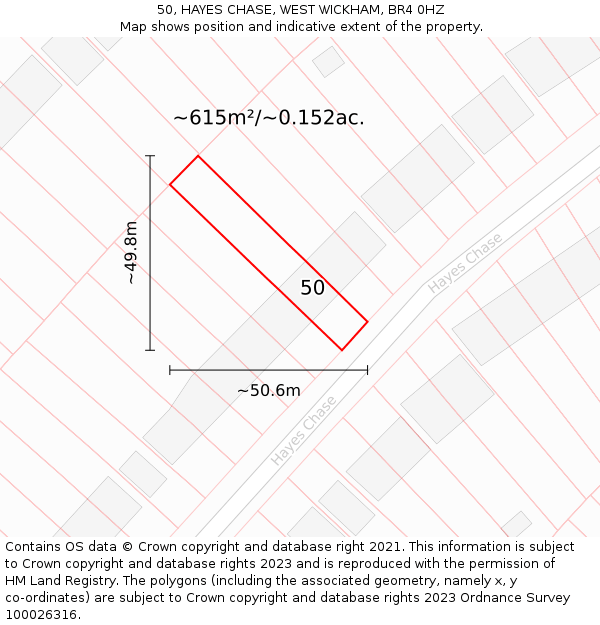 50, HAYES CHASE, WEST WICKHAM, BR4 0HZ: Plot and title map