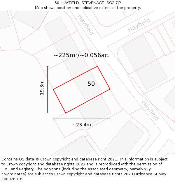 50, HAYFIELD, STEVENAGE, SG2 7JP: Plot and title map