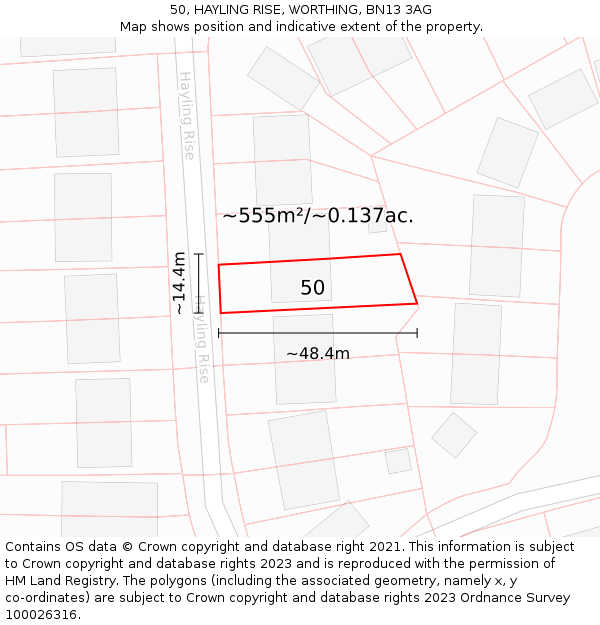 50, HAYLING RISE, WORTHING, BN13 3AG: Plot and title map