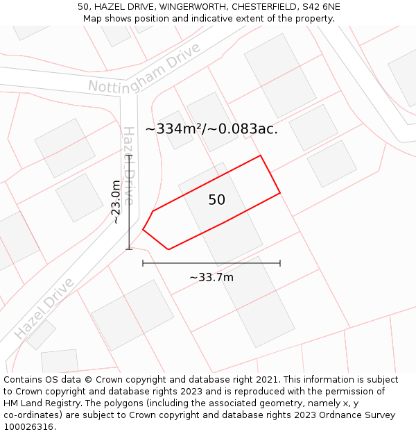 50, HAZEL DRIVE, WINGERWORTH, CHESTERFIELD, S42 6NE: Plot and title map