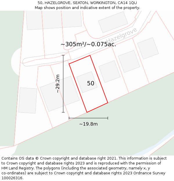 50, HAZELGROVE, SEATON, WORKINGTON, CA14 1QU: Plot and title map
