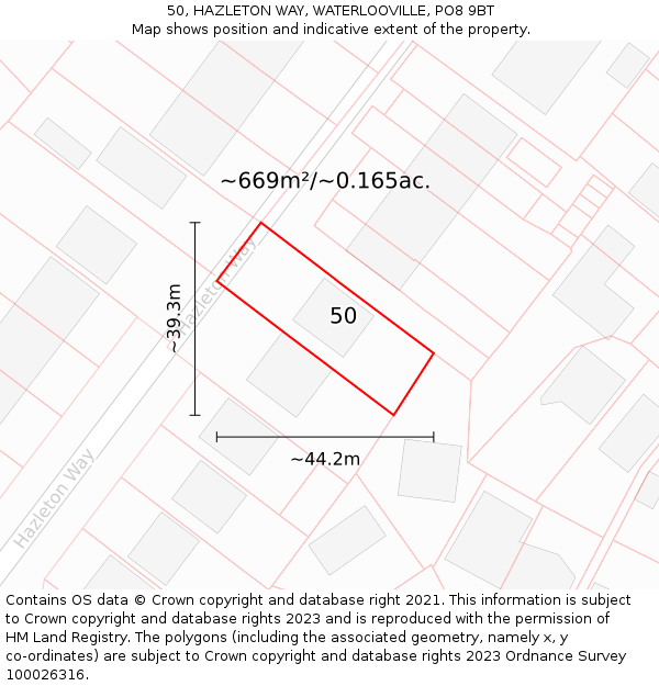 50, HAZLETON WAY, WATERLOOVILLE, PO8 9BT: Plot and title map