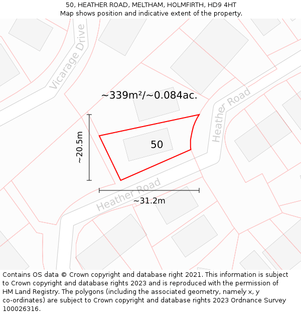50, HEATHER ROAD, MELTHAM, HOLMFIRTH, HD9 4HT: Plot and title map