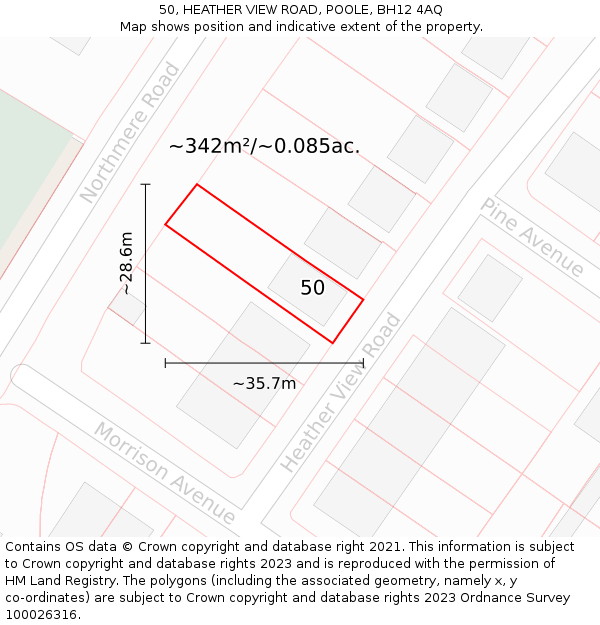 50, HEATHER VIEW ROAD, POOLE, BH12 4AQ: Plot and title map
