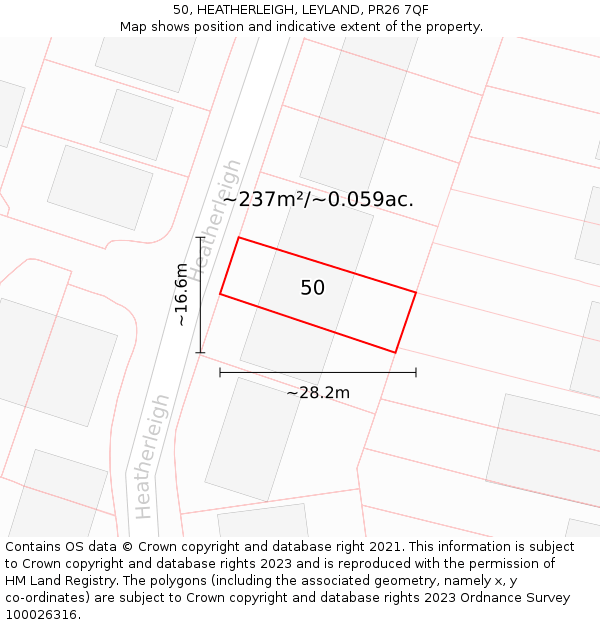 50, HEATHERLEIGH, LEYLAND, PR26 7QF: Plot and title map
