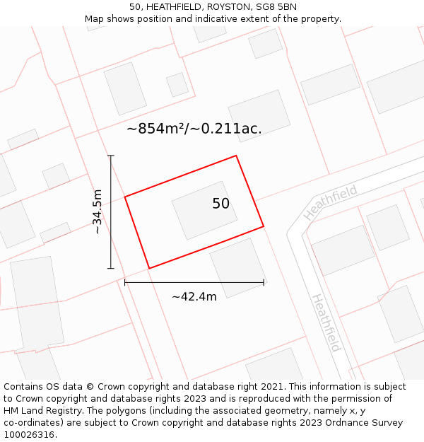 50, HEATHFIELD, ROYSTON, SG8 5BN: Plot and title map