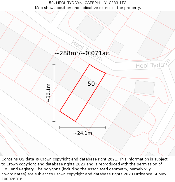 50, HEOL TYDDYN, CAERPHILLY, CF83 1TG: Plot and title map