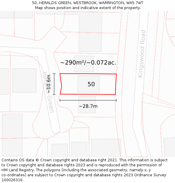 50, HERALDS GREEN, WESTBROOK, WARRINGTON, WA5 7WT: Plot and title map