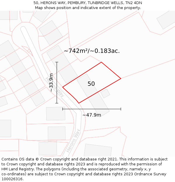 50, HERONS WAY, PEMBURY, TUNBRIDGE WELLS, TN2 4DN: Plot and title map
