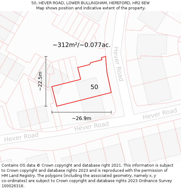 50, HEVER ROAD, LOWER BULLINGHAM, HEREFORD, HR2 6EW: Plot and title map