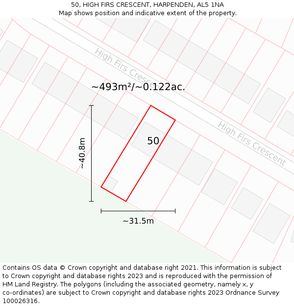 50, HIGH FIRS CRESCENT, HARPENDEN, AL5 1NA: Plot and title map