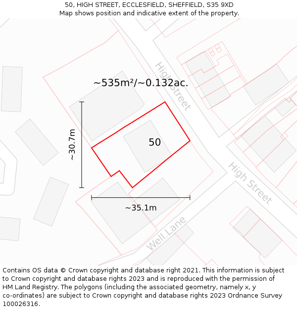50, HIGH STREET, ECCLESFIELD, SHEFFIELD, S35 9XD: Plot and title map