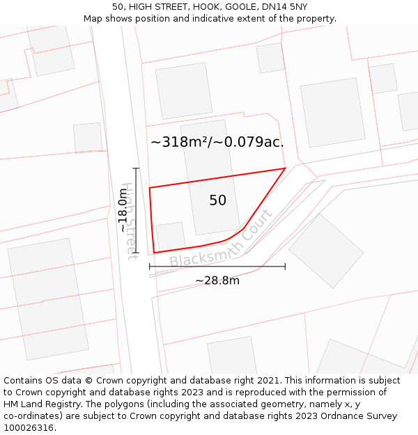 50, HIGH STREET, HOOK, GOOLE, DN14 5NY: Plot and title map
