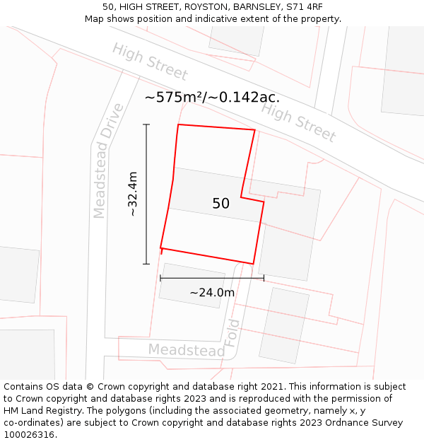 50, HIGH STREET, ROYSTON, BARNSLEY, S71 4RF: Plot and title map