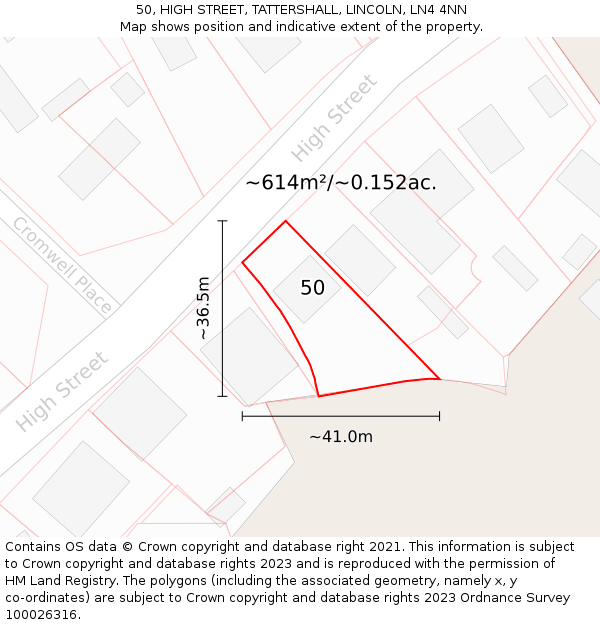 50, HIGH STREET, TATTERSHALL, LINCOLN, LN4 4NN: Plot and title map