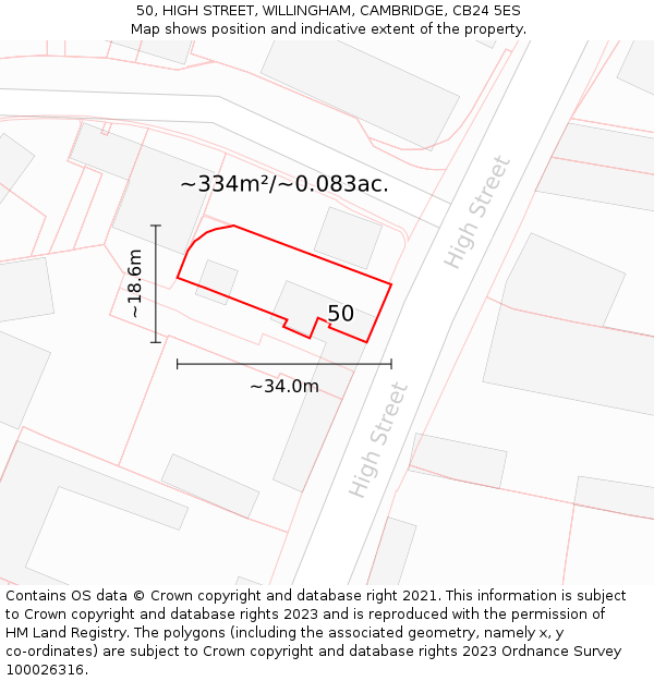 50, HIGH STREET, WILLINGHAM, CAMBRIDGE, CB24 5ES: Plot and title map