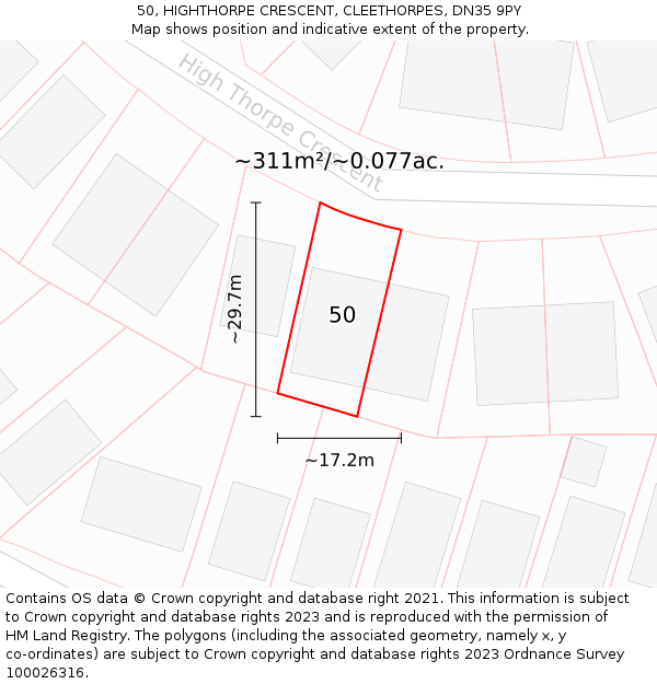 50, HIGHTHORPE CRESCENT, CLEETHORPES, DN35 9PY: Plot and title map