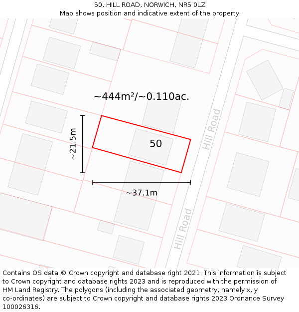 50, HILL ROAD, NORWICH, NR5 0LZ: Plot and title map