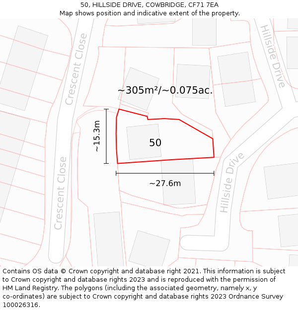 50, HILLSIDE DRIVE, COWBRIDGE, CF71 7EA: Plot and title map