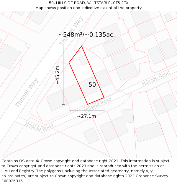 50, HILLSIDE ROAD, WHITSTABLE, CT5 3EX: Plot and title map