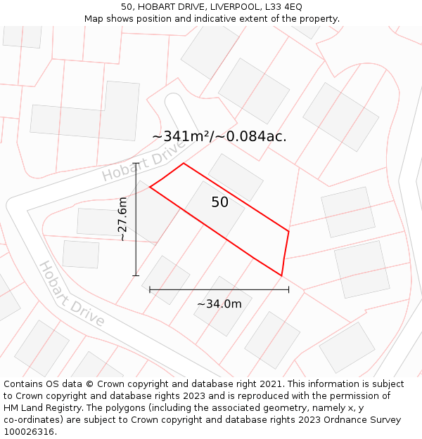 50, HOBART DRIVE, LIVERPOOL, L33 4EQ: Plot and title map