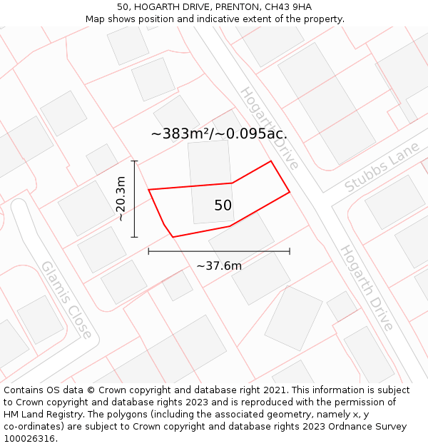 50, HOGARTH DRIVE, PRENTON, CH43 9HA: Plot and title map