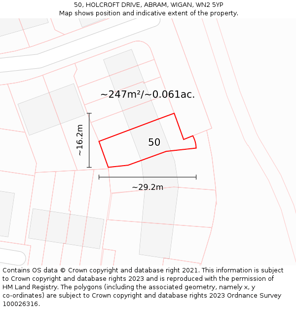 50, HOLCROFT DRIVE, ABRAM, WIGAN, WN2 5YP: Plot and title map