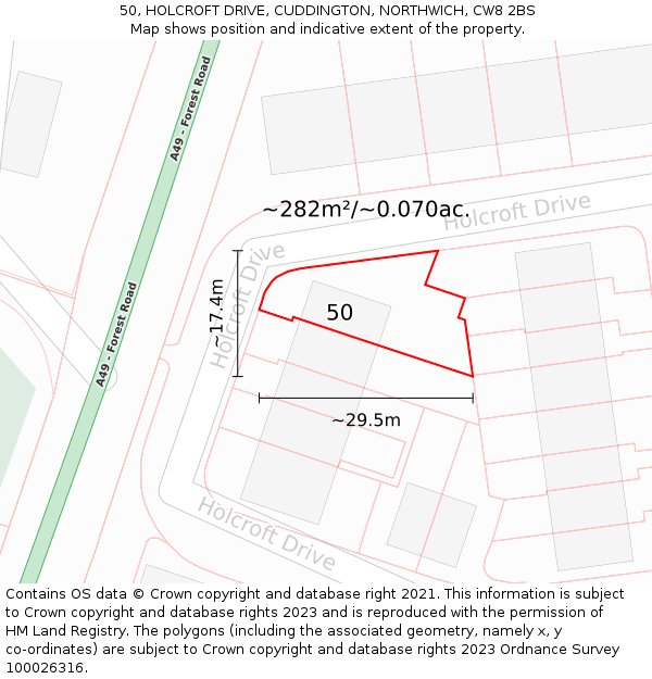 50, HOLCROFT DRIVE, CUDDINGTON, NORTHWICH, CW8 2BS: Plot and title map