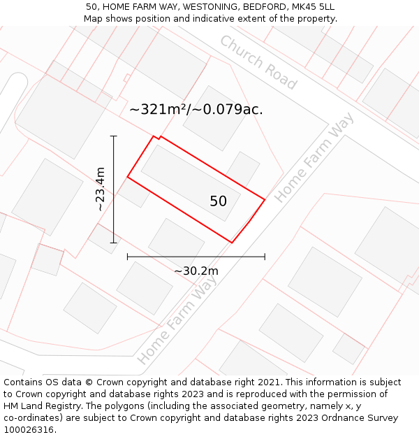 50, HOME FARM WAY, WESTONING, BEDFORD, MK45 5LL: Plot and title map