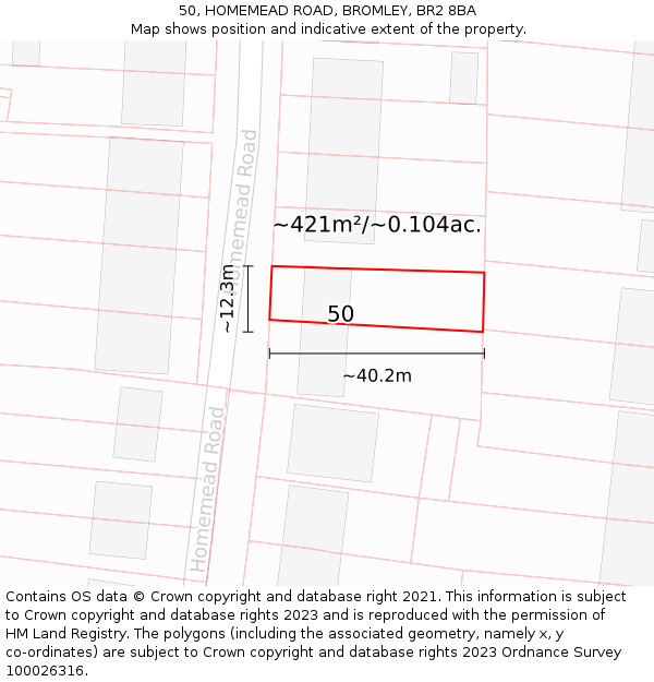 50, HOMEMEAD ROAD, BROMLEY, BR2 8BA: Plot and title map