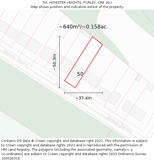 50, HONISTER HEIGHTS, PURLEY, CR8 1EU: Plot and title map