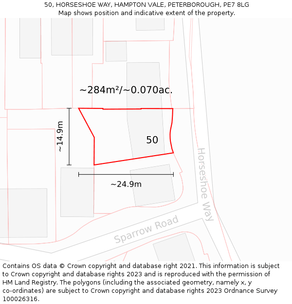 50, HORSESHOE WAY, HAMPTON VALE, PETERBOROUGH, PE7 8LG: Plot and title map