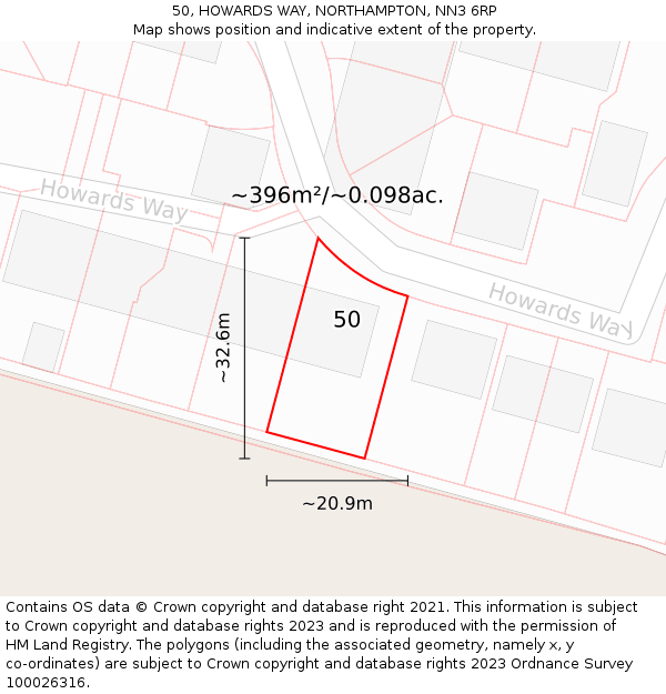 50, HOWARDS WAY, NORTHAMPTON, NN3 6RP: Plot and title map