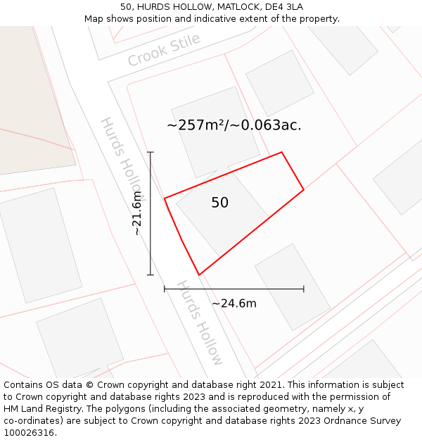 50, HURDS HOLLOW, MATLOCK, DE4 3LA: Plot and title map