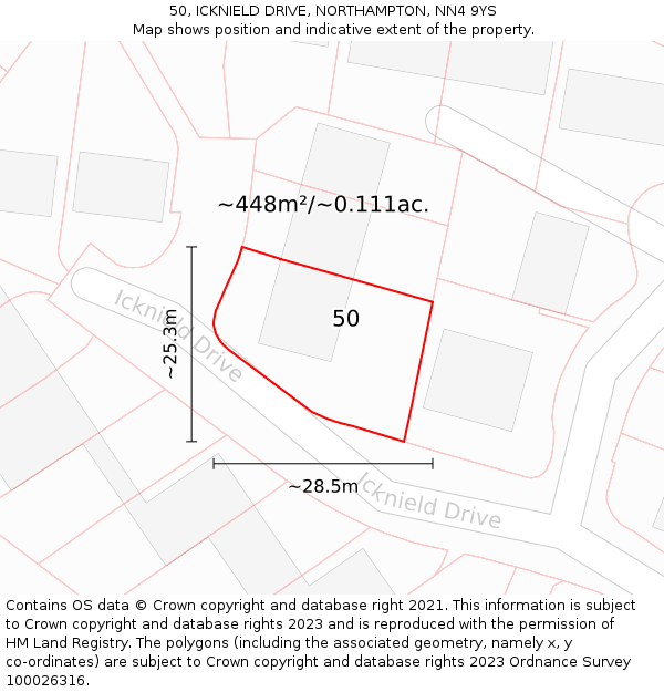 50, ICKNIELD DRIVE, NORTHAMPTON, NN4 9YS: Plot and title map