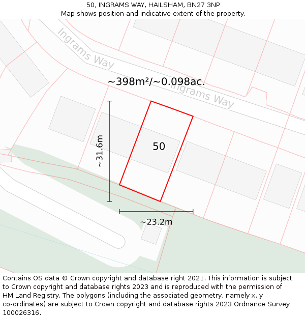 50, INGRAMS WAY, HAILSHAM, BN27 3NP: Plot and title map