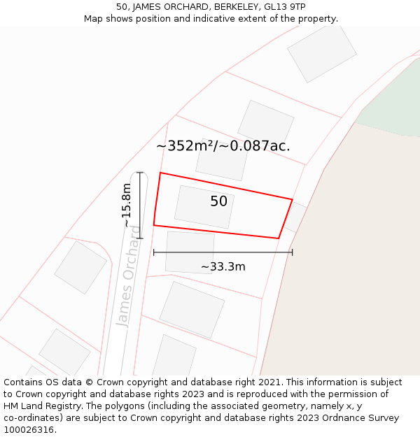 50, JAMES ORCHARD, BERKELEY, GL13 9TP: Plot and title map