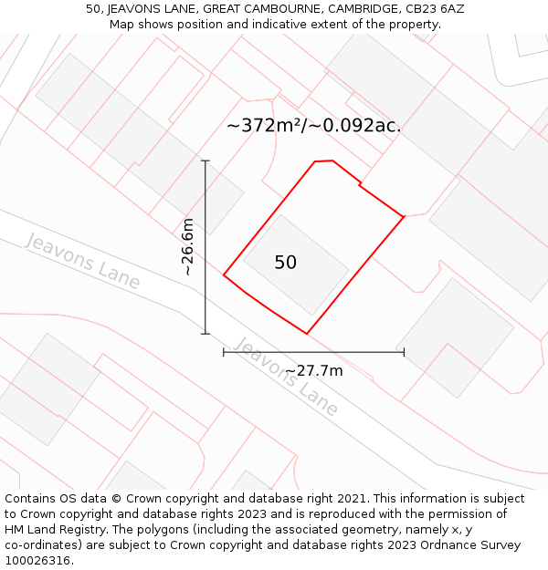 50, JEAVONS LANE, GREAT CAMBOURNE, CAMBRIDGE, CB23 6AZ: Plot and title map