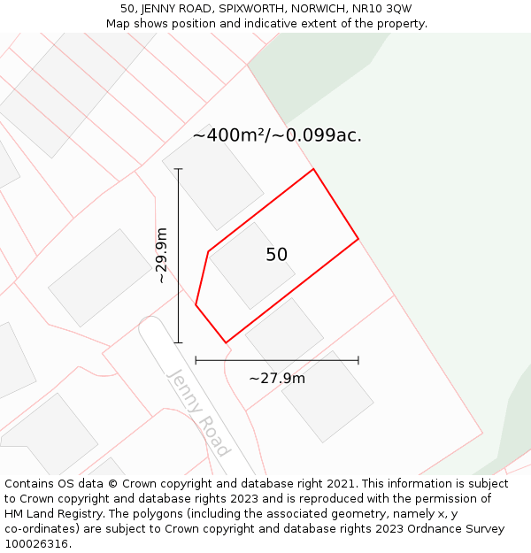 50, JENNY ROAD, SPIXWORTH, NORWICH, NR10 3QW: Plot and title map