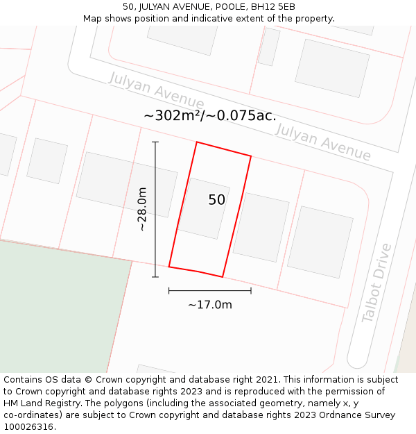 50, JULYAN AVENUE, POOLE, BH12 5EB: Plot and title map