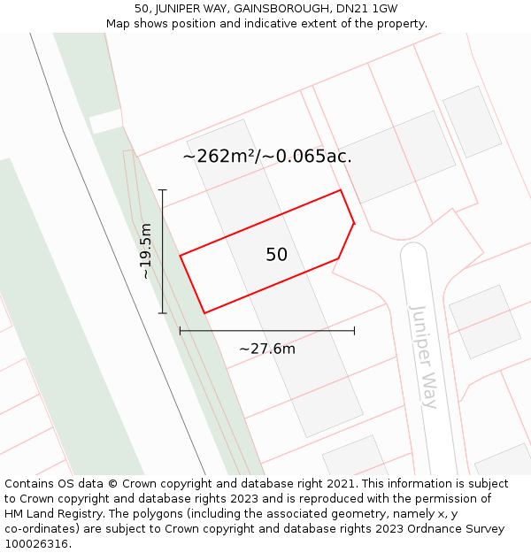 50, JUNIPER WAY, GAINSBOROUGH, DN21 1GW: Plot and title map