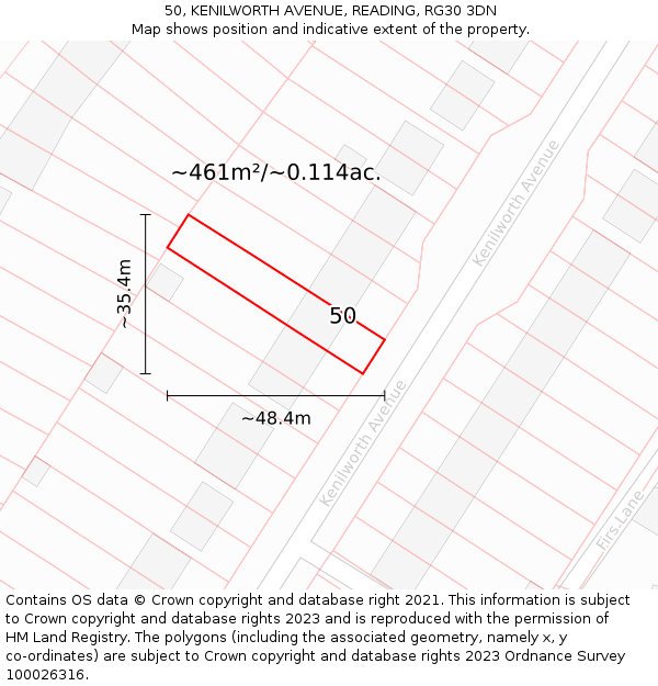50, KENILWORTH AVENUE, READING, RG30 3DN: Plot and title map