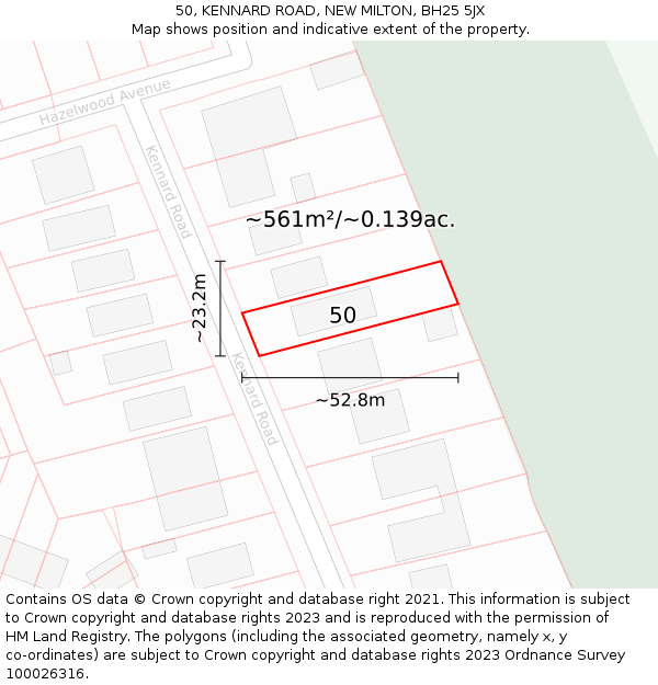 50, KENNARD ROAD, NEW MILTON, BH25 5JX: Plot and title map