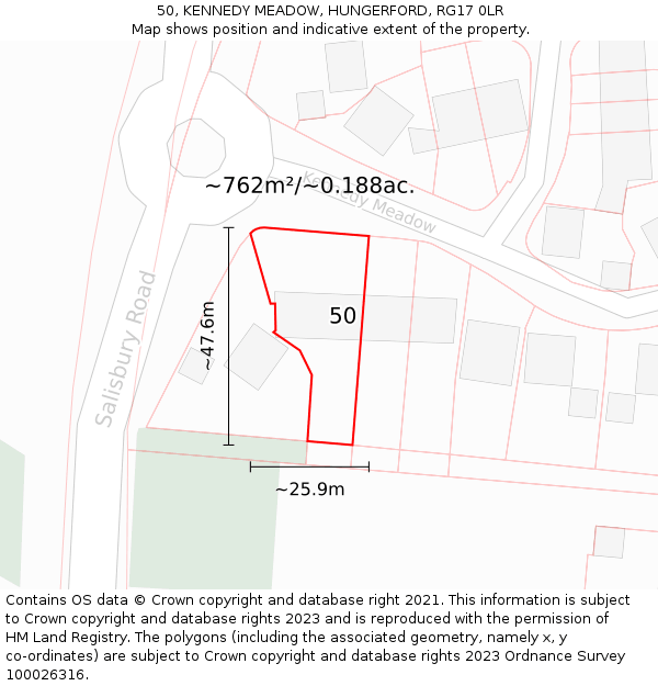 50, KENNEDY MEADOW, HUNGERFORD, RG17 0LR: Plot and title map