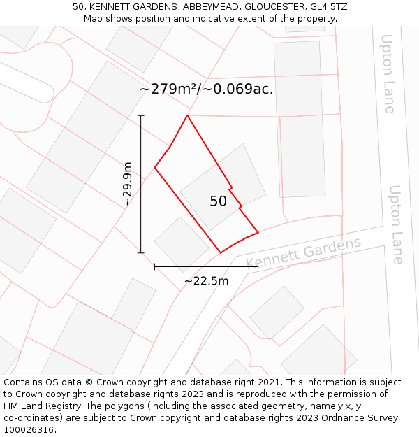 50, KENNETT GARDENS, ABBEYMEAD, GLOUCESTER, GL4 5TZ: Plot and title map