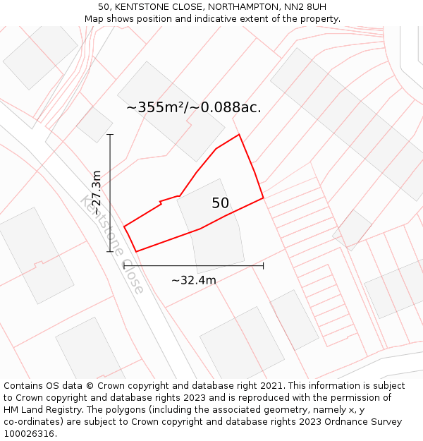 50, KENTSTONE CLOSE, NORTHAMPTON, NN2 8UH: Plot and title map