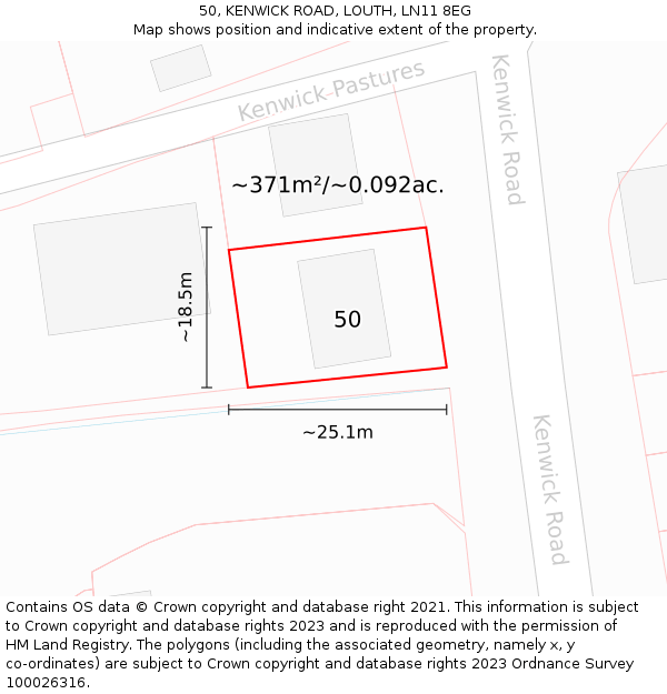 50, KENWICK ROAD, LOUTH, LN11 8EG: Plot and title map