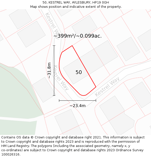 50, KESTREL WAY, AYLESBURY, HP19 0GH: Plot and title map