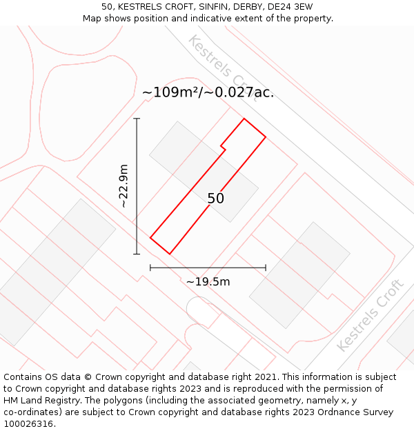50, KESTRELS CROFT, SINFIN, DERBY, DE24 3EW: Plot and title map