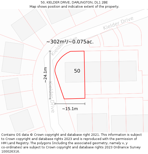 50, KIELDER DRIVE, DARLINGTON, DL1 2BE: Plot and title map